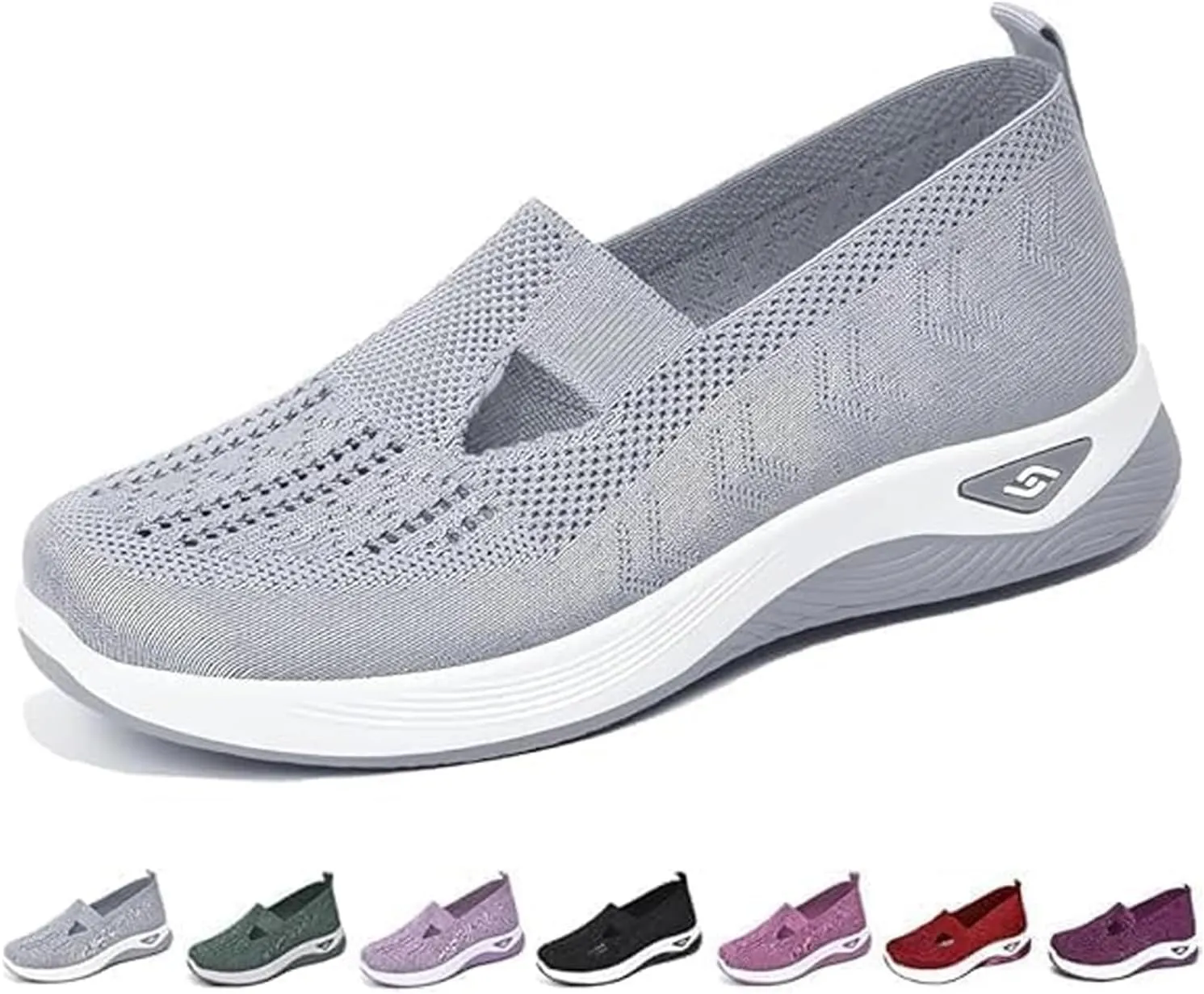 Womens Orthopedic Sneakers Slip on Walking Shoes Breathable Soft Woven Non-Slip Shoe Mesh-Comfortable Lightweight Footwear Arch Support