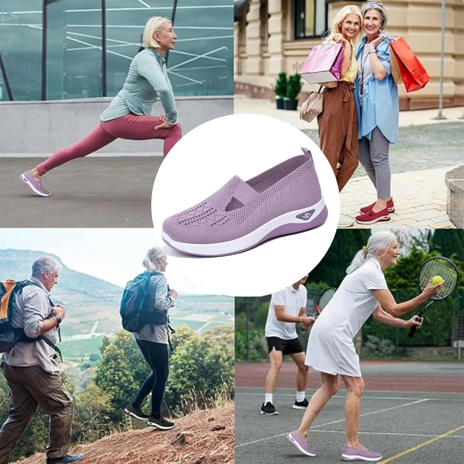 Womens Orthopedic Sneakers Slip on Walking Shoes Breathable Soft Woven Non-Slip Shoe Mesh-Comfortable Lightweight Footwear Arch Support