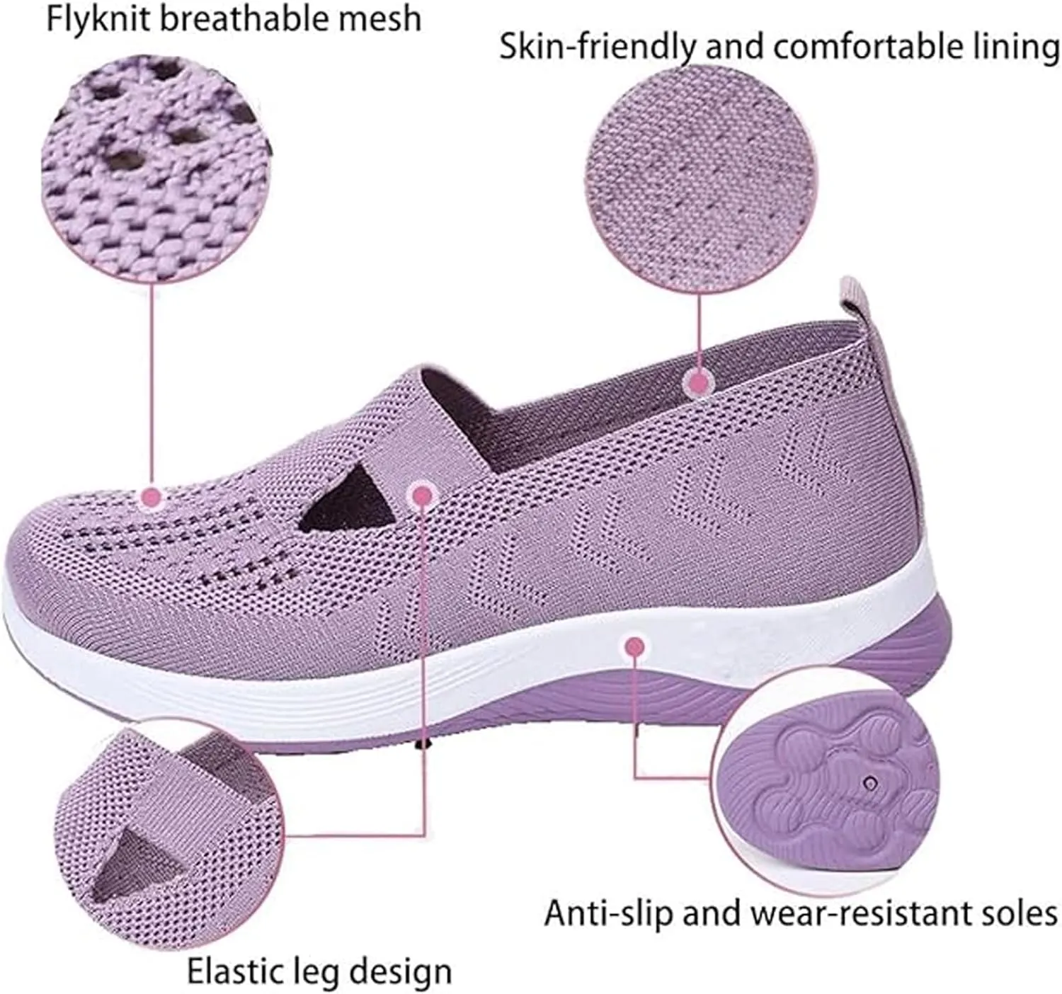 Womens Orthopedic Sneakers Slip on Walking Shoes Breathable Soft Woven Non-Slip Shoe Mesh-Comfortable Lightweight Footwear Arch Support
