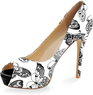 Womens Platform High Stiletto Sandals Heels Pumps Multicolor Floral Printed Peep Toe Sexy Shoes