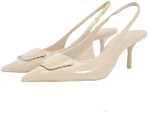 Womens Pumps Mid Heel, Slingback White Heels for Women Closed Pointed Toe with Bow, Slip on Backless Stiletto Heels Wedding Dress Shoes White 6