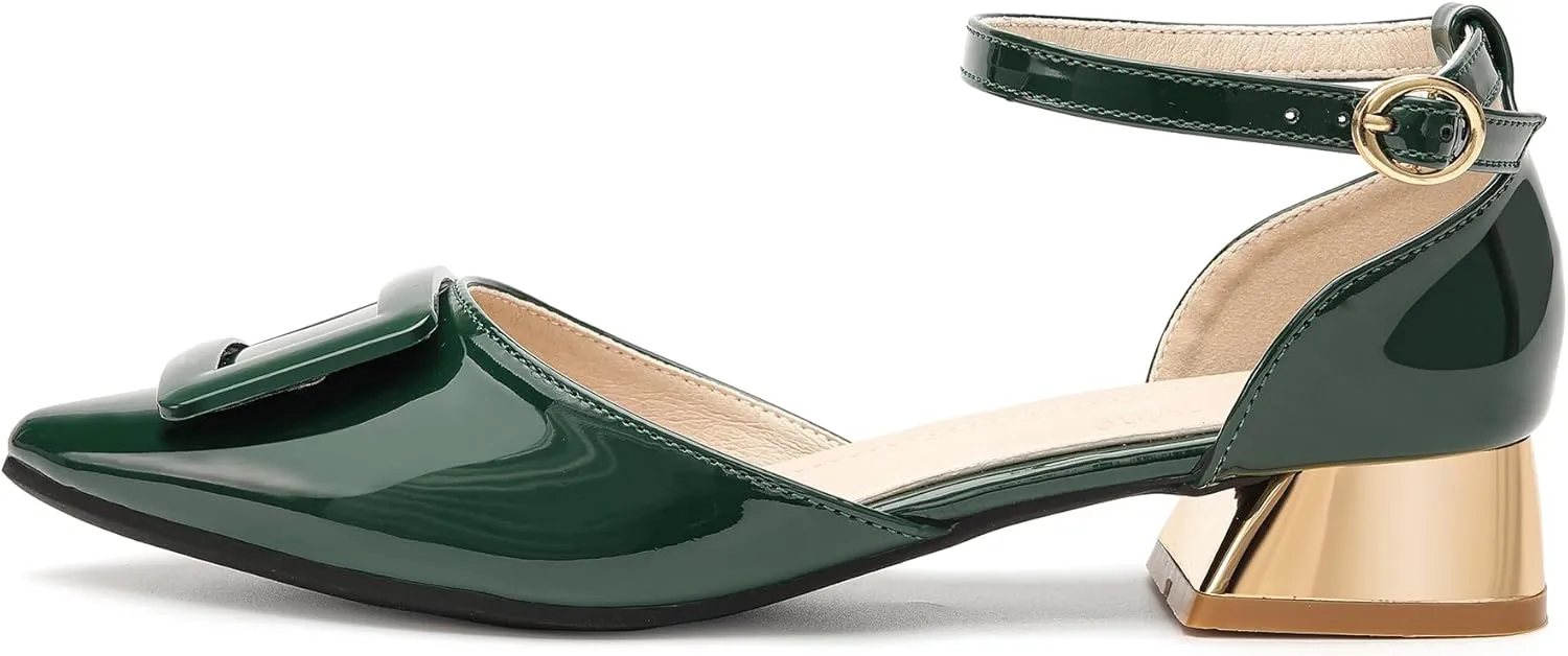 Women's Pumps Shoes Pointed Toe Low Heels Ankle Strap Closed Toe Wedding Party Dress Sandals