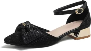 Women's Pumps Shoes Pointed Toe Low Heels Ankle Strap Closed Toe Wedding Party Dress Sandals