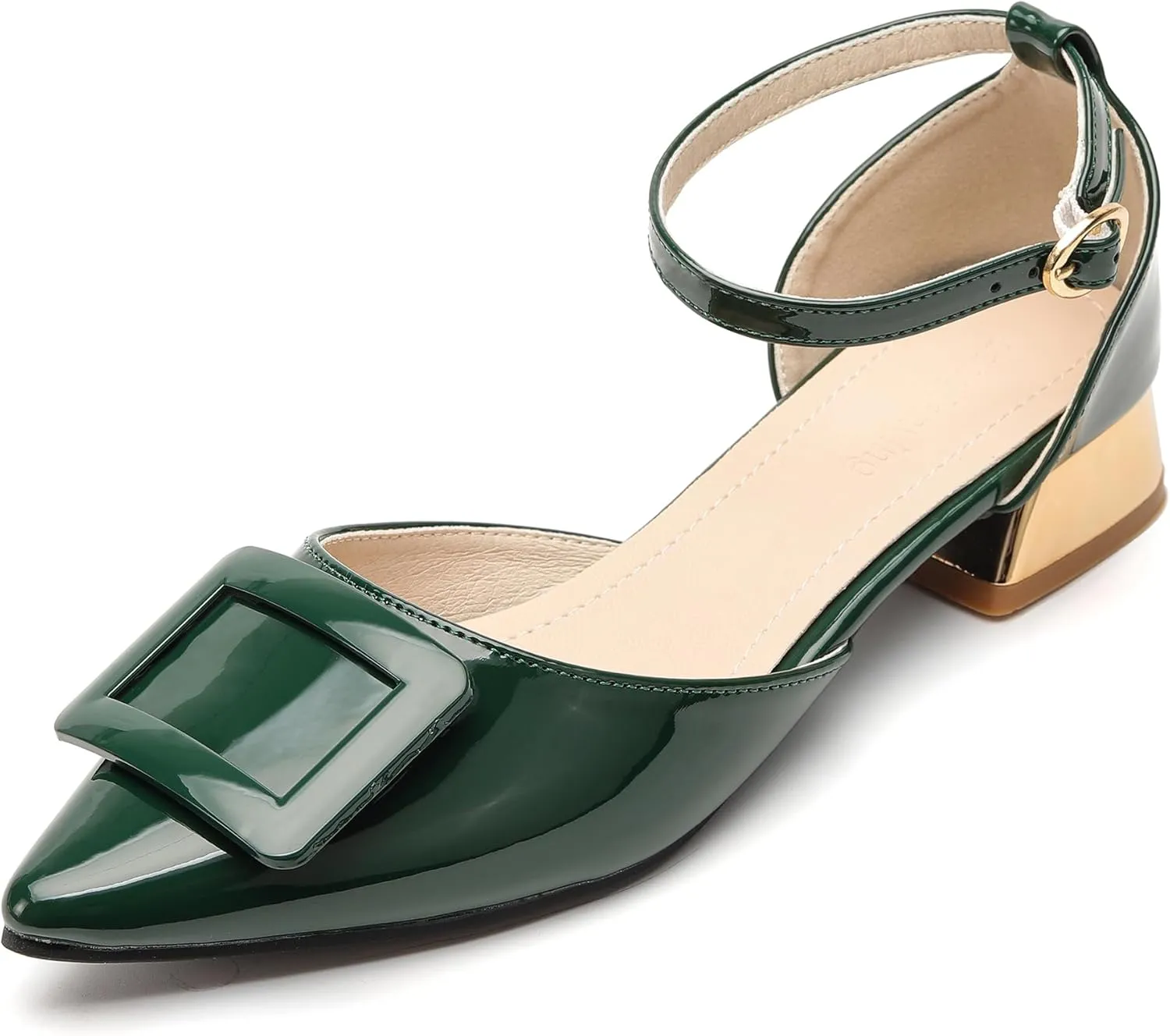 Women's Pumps Shoes Pointed Toe Low Heels Ankle Strap Closed Toe Wedding Party Dress Sandals