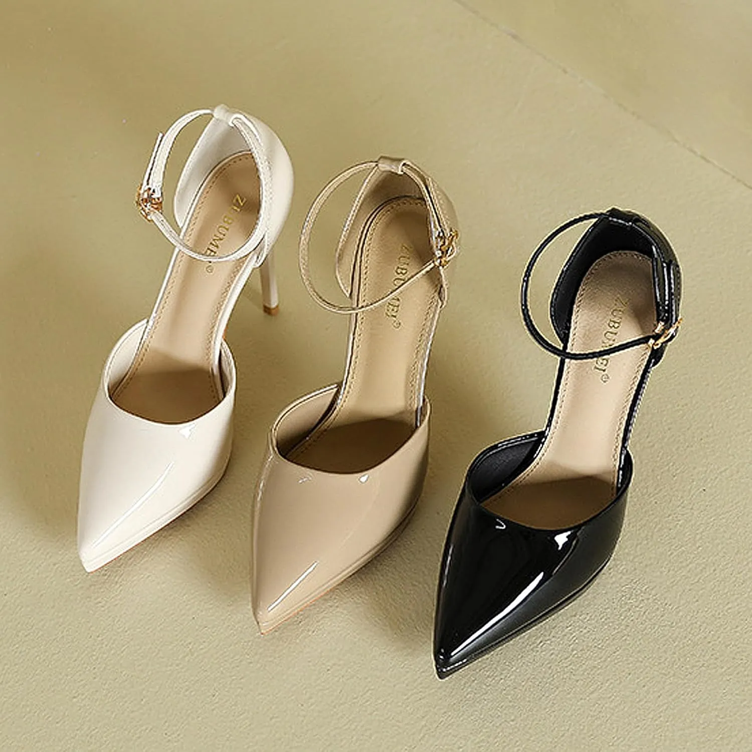 Womens Sandals Platform Ankle Strap Stiletto High Heel Dress Waterproof Pointed Toe Heels Closed Pumps Patent Leather Office Wedding Party Shoes