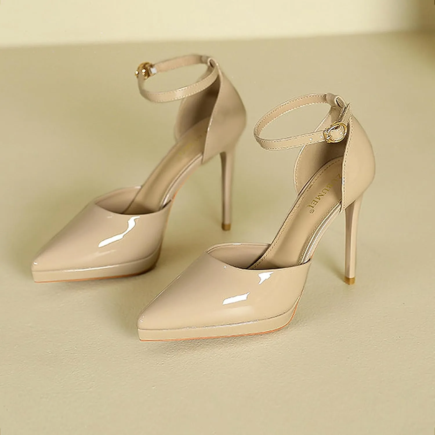 Womens Sandals Platform Ankle Strap Stiletto High Heel Dress Waterproof Pointed Toe Heels Closed Pumps Patent Leather Office Wedding Party Shoes