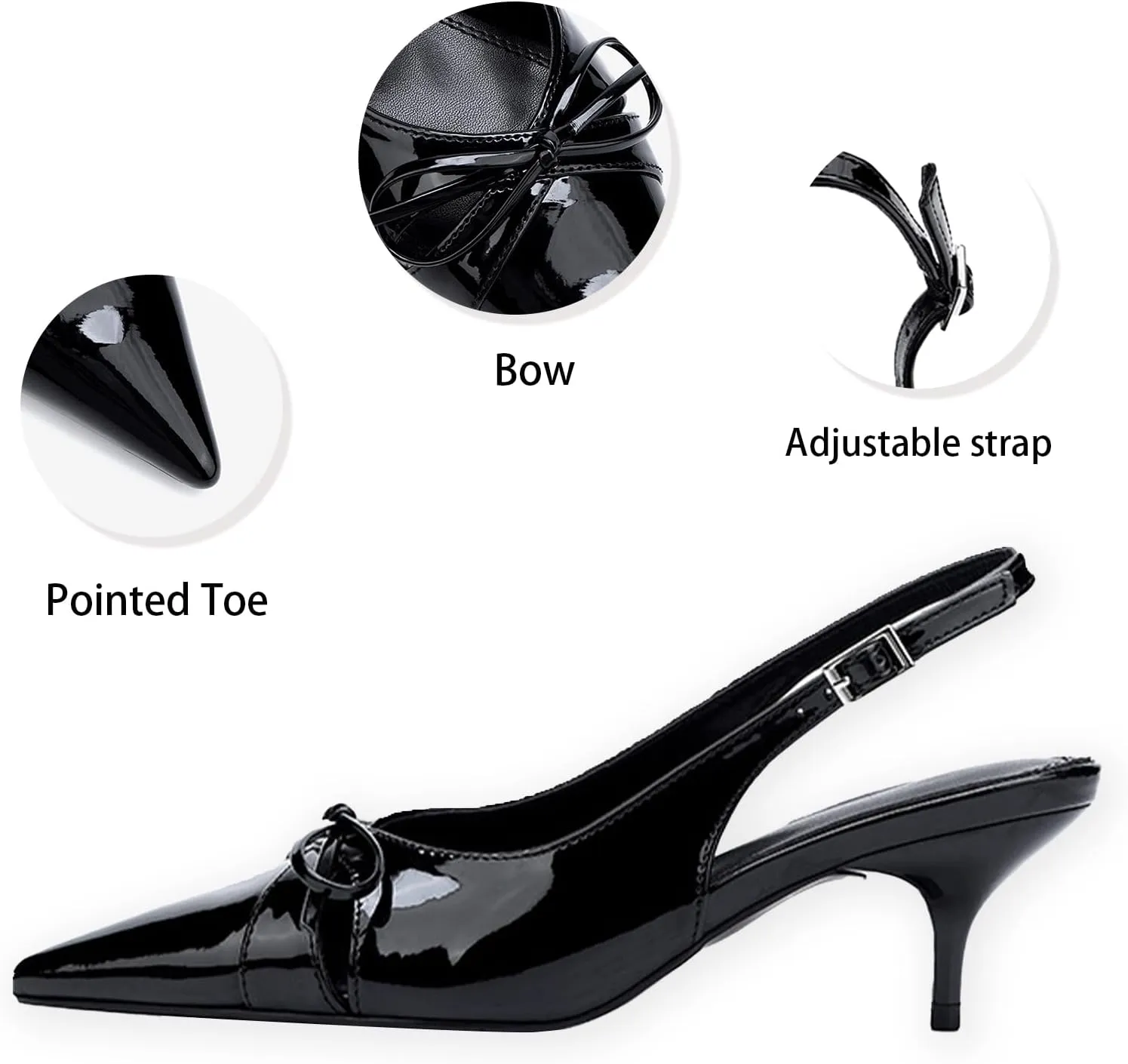 Women's Slingback Bow Kitten Heel Mule Sandals sexy Ankle Strap Closed Pointed Toe Slip-On Low heels Pumps for Wedding Bride summer Comfort Low Stiletto Dress Shoes for Party Evening