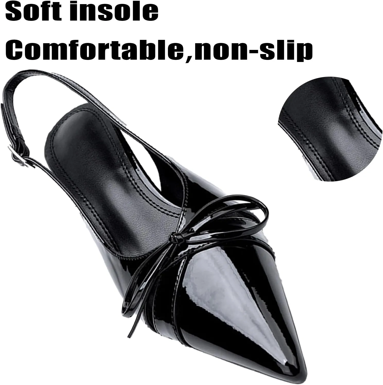 Women's Slingback Bow Kitten Heel Mule Sandals sexy Ankle Strap Closed Pointed Toe Slip-On Low heels Pumps for Wedding Bride summer Comfort Low Stiletto Dress Shoes for Party Evening