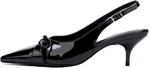 Women's Slingback Bow Kitten Heel Mule Sandals sexy Ankle Strap Closed Pointed Toe Slip-On Low heels Pumps for Wedding Bride summer Comfort Low Stiletto Dress Shoes for Party Evening