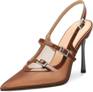 Womens Slingback Heels for Women Pointed Toe Closed Porosity Mesh Pumps Slip on Heeled Sandals Party Work Dress Shoes 3.5 Inch