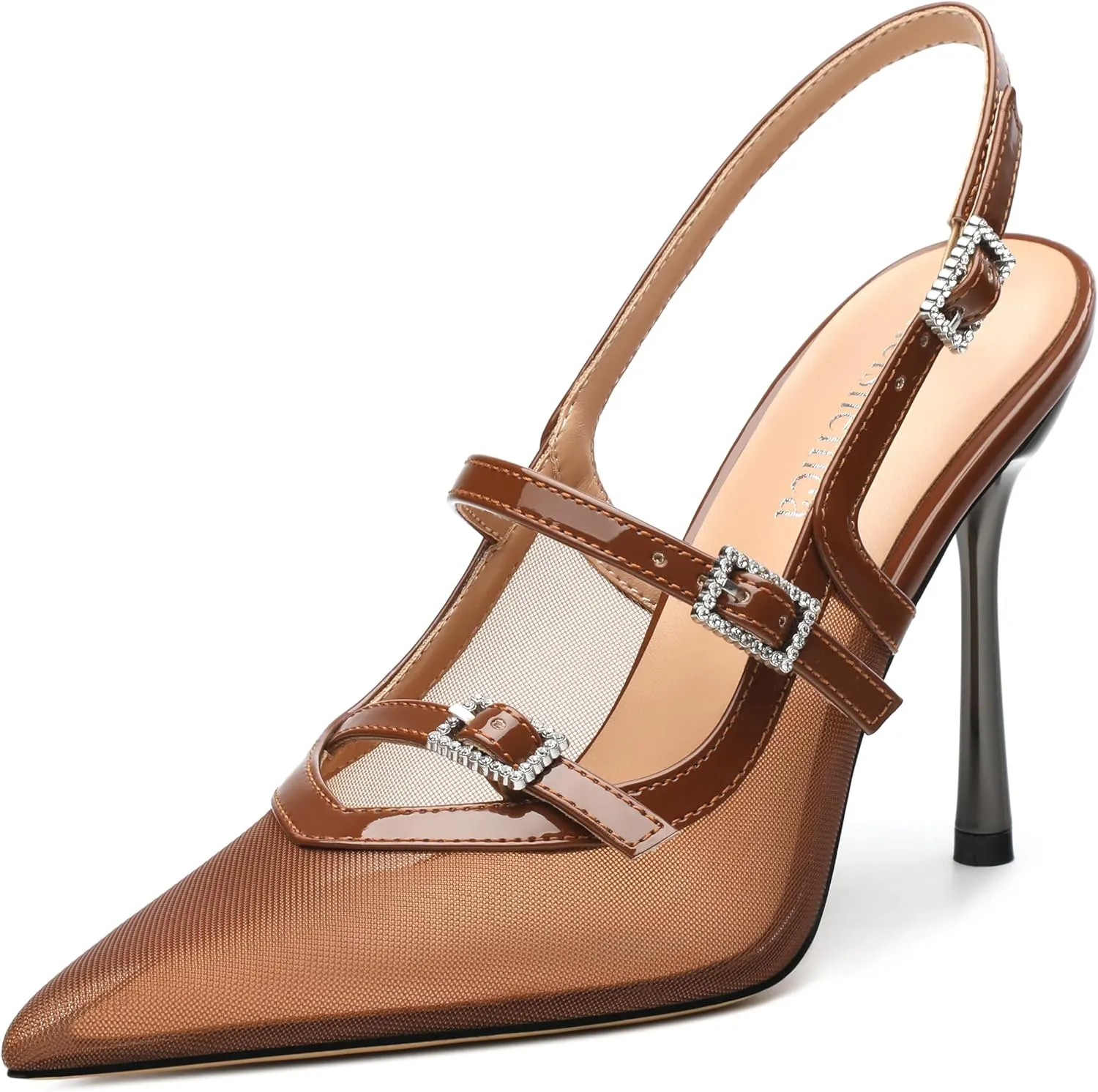 Womens Slingback Heels for Women Pointed Toe Closed Porosity Mesh Pumps Slip on Heeled Sandals Party Work Dress Shoes 3.5 Inch