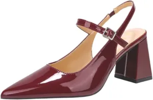 Womens Slingback Pumps with Ankle Strap, Block Chunky Heel Shoes Pointed Toe with Adjustable Buckle Strappy Heels Wedding Party Dress Shoes Work Pumps