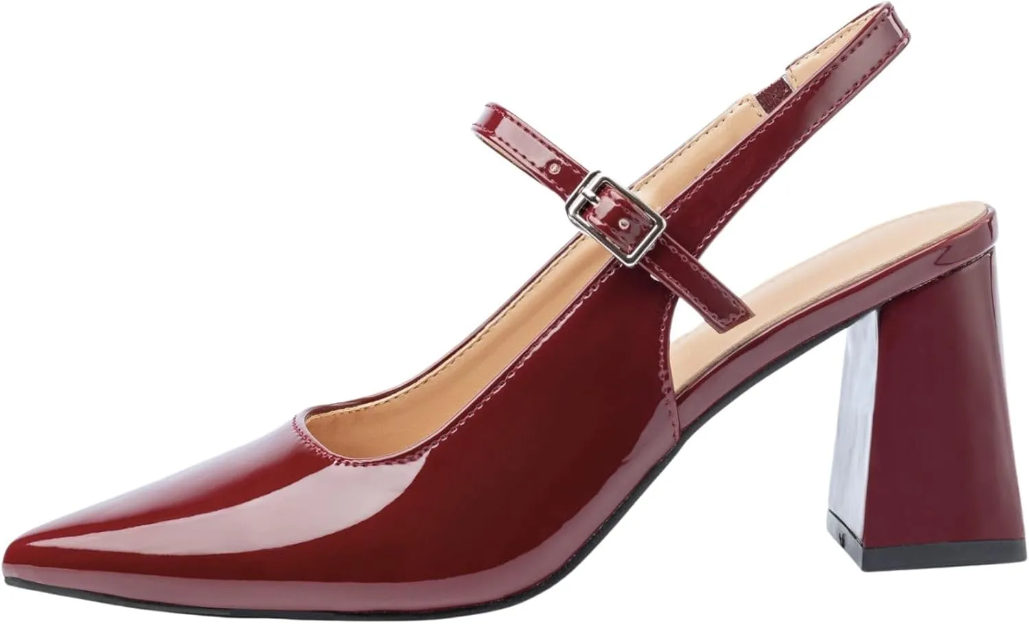Womens Slingback Pumps with Ankle Strap, Block Chunky Heel Shoes Pointed Toe with Adjustable Buckle Strappy Heels Wedding Party Dress Shoes Work Pumps