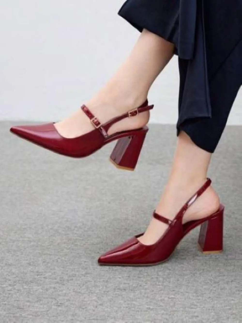 Womens Slingback Pumps with Ankle Strap, Block Chunky Heel Shoes Pointed Toe with Adjustable Buckle Strappy Heels Wedding Party Dress Shoes Work Pumps