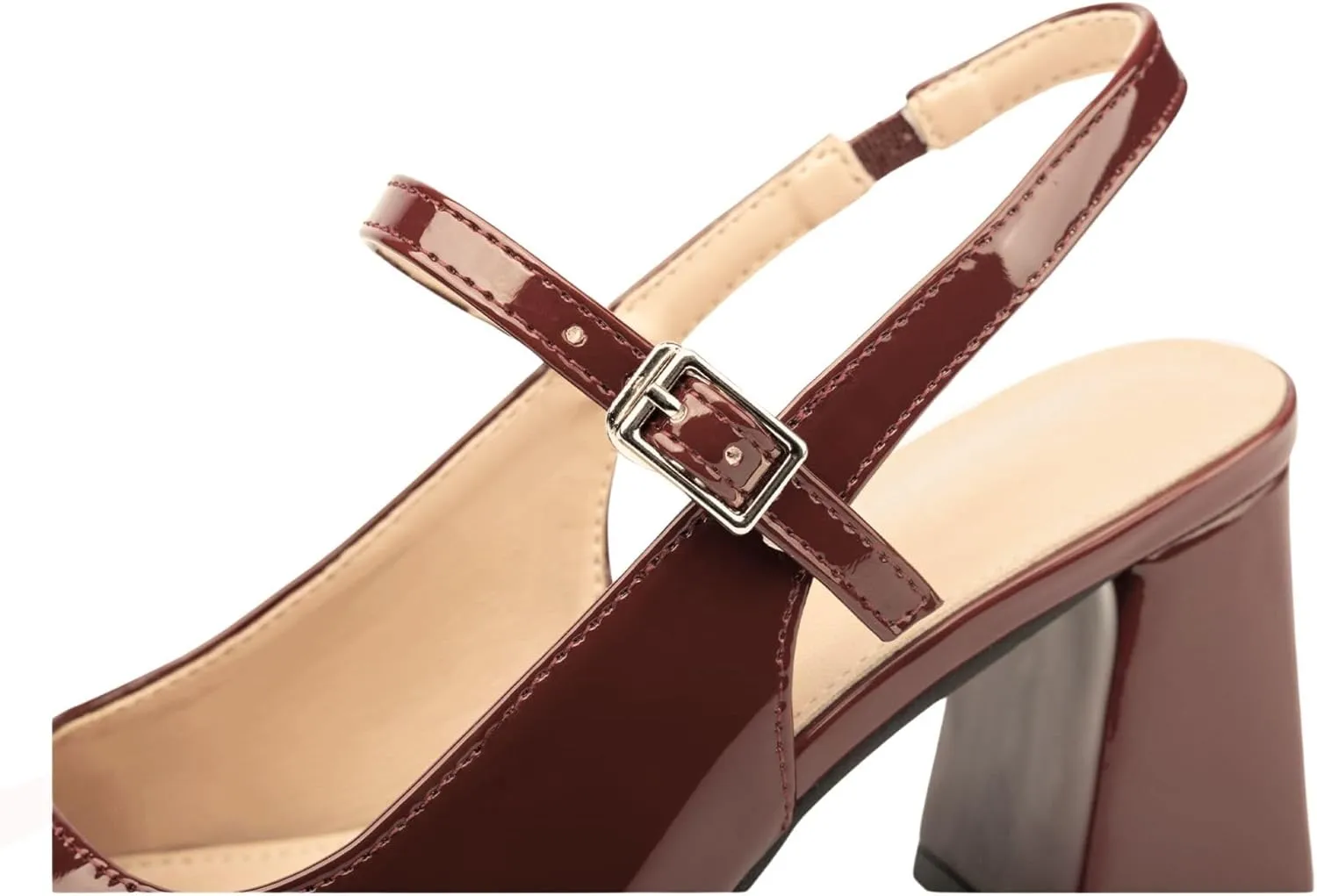 Womens Slingback Pumps with Ankle Strap, Block Chunky Heel Shoes Pointed Toe with Adjustable Buckle Strappy Heels Wedding Party Dress Shoes Work Pumps
