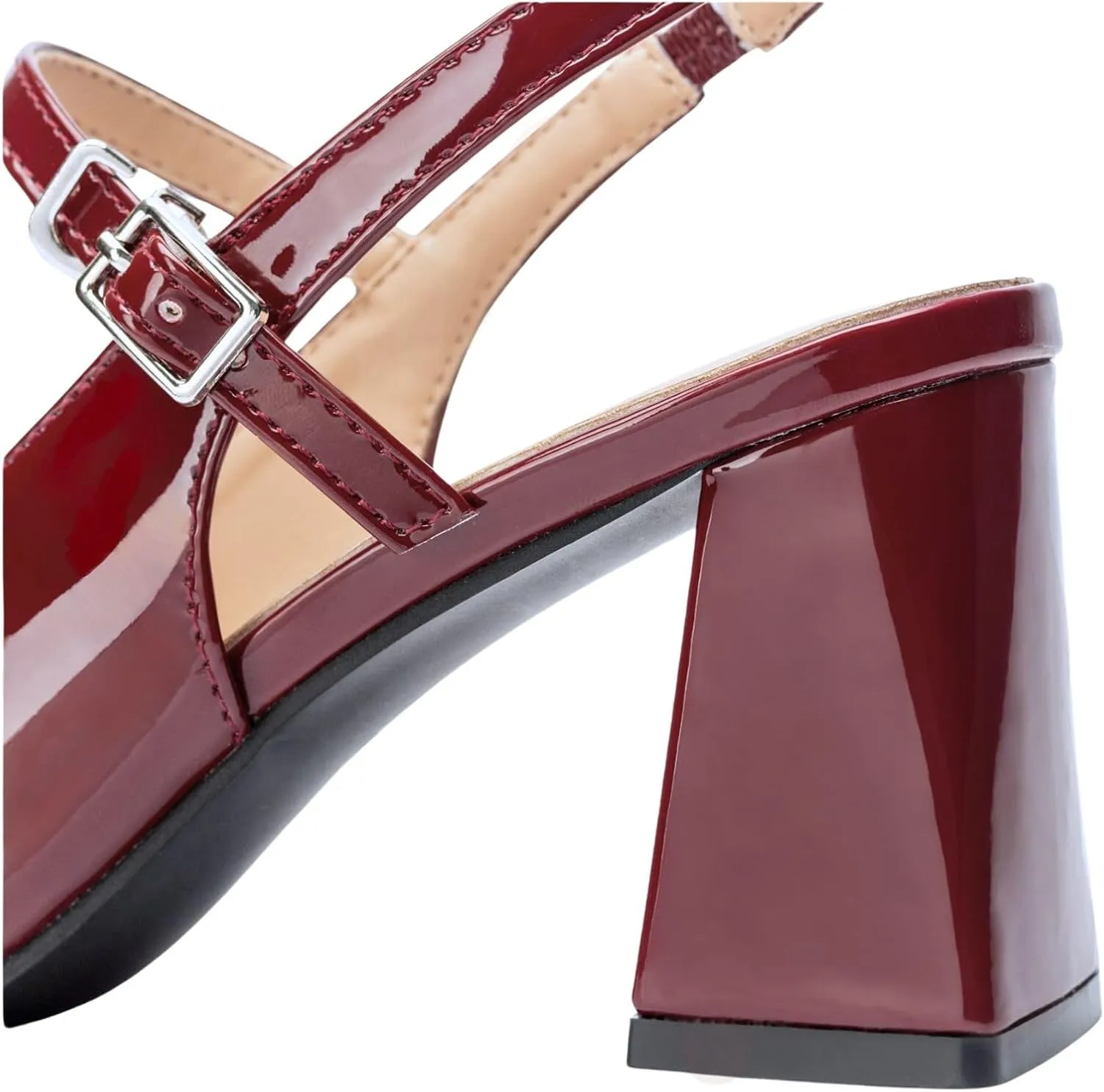 Womens Slingback Pumps with Ankle Strap, Block Chunky Heel Shoes Pointed Toe with Adjustable Buckle Strappy Heels Wedding Party Dress Shoes Work Pumps