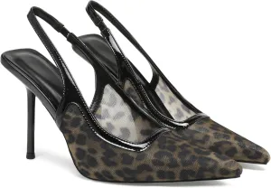Women's Slingback Stiletto Heels Stretch Strap Slip On Pumps Shoes Pointed Toe Backless Patent Leather Dress High Heels