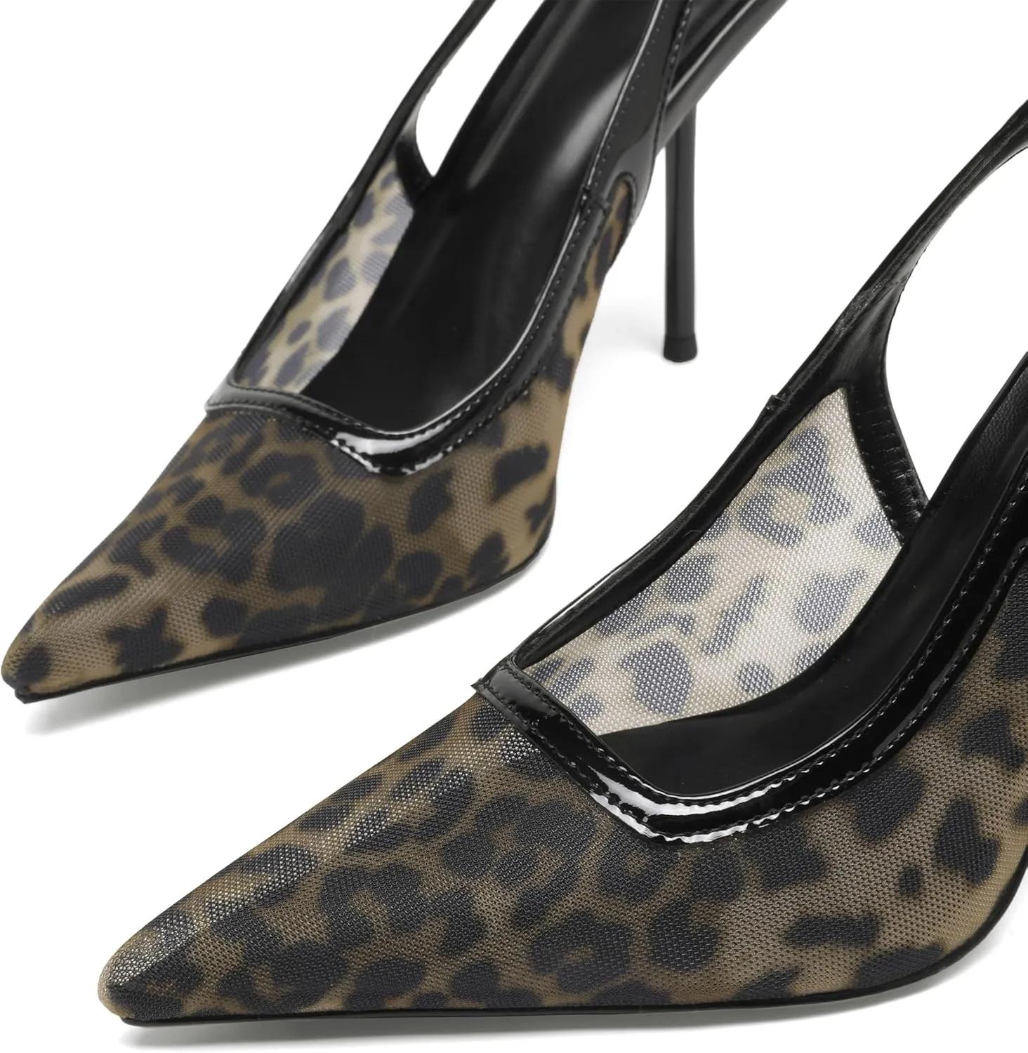 Women's Slingback Stiletto Heels Stretch Strap Slip On Pumps Shoes Pointed Toe Backless Patent Leather Dress High Heels