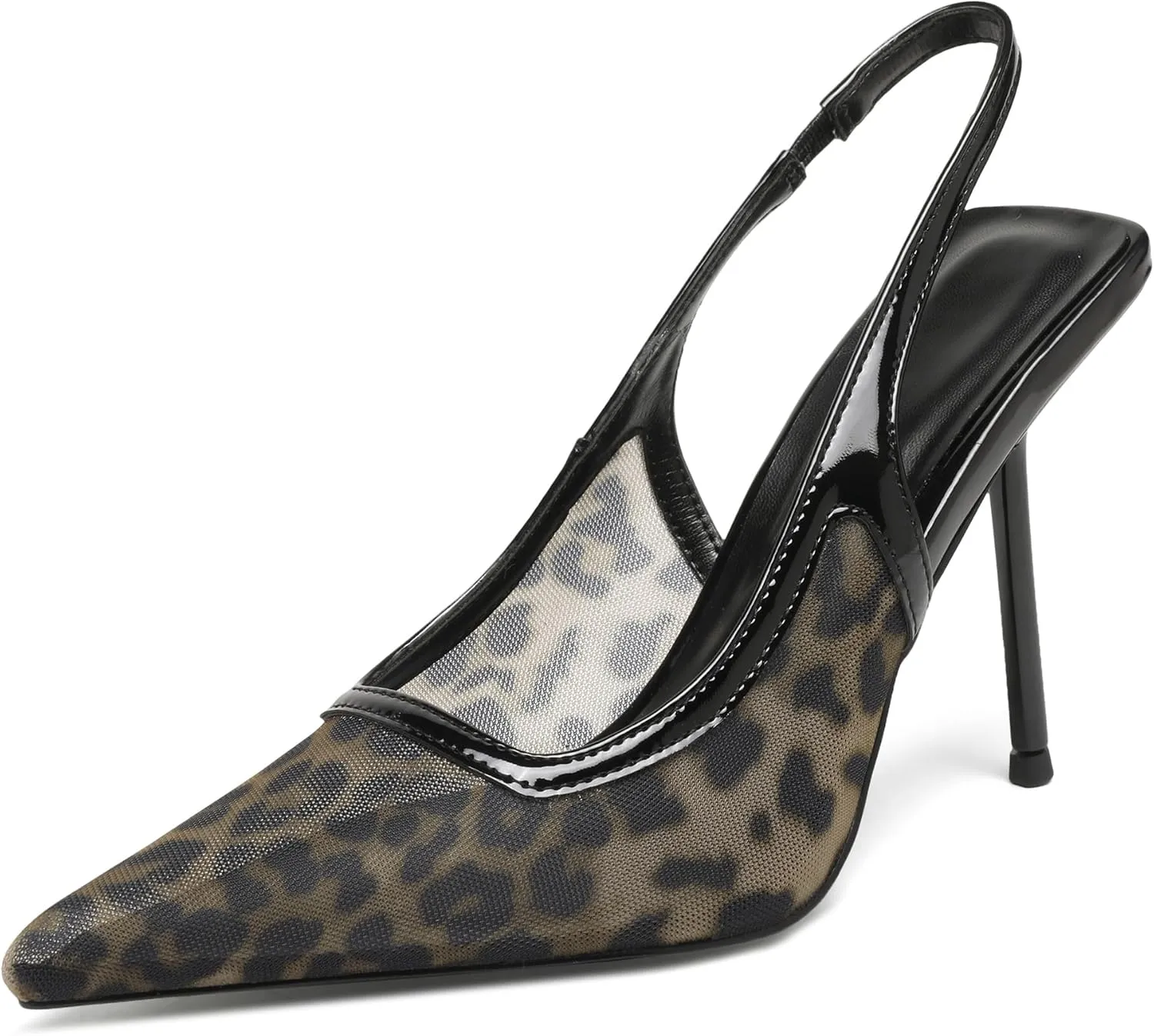 Women's Slingback Stiletto Heels Stretch Strap Slip On Pumps Shoes Pointed Toe Backless Patent Leather Dress High Heels