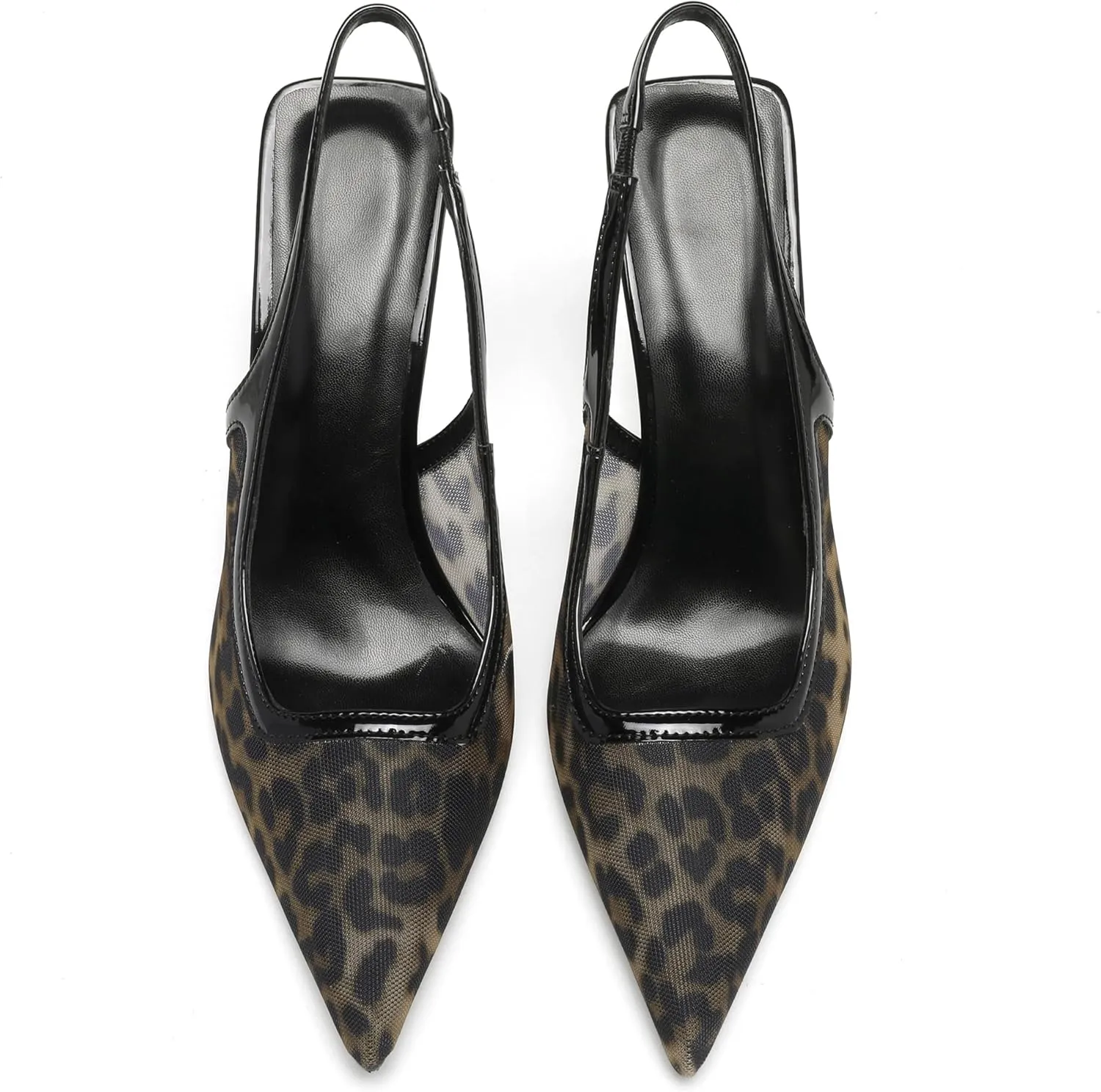 Women's Slingback Stiletto Heels Stretch Strap Slip On Pumps Shoes Pointed Toe Backless Patent Leather Dress High Heels