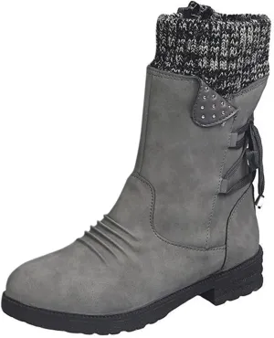 Women's Snow Boots Low Heel Mid Calf Winter Boots Side Zip Western Platform Hiking Booties Warm Non Slip Outdoor Shoes Winter
