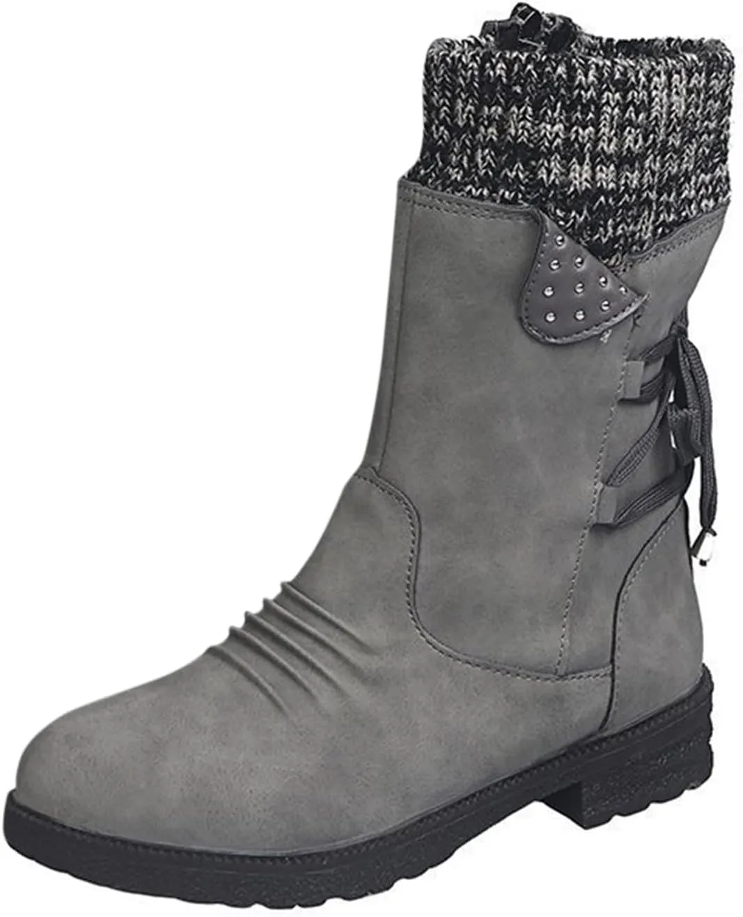 Women's Snow Boots Low Heel Mid Calf Winter Boots Side Zip Western Platform Hiking Booties Warm Non Slip Outdoor Shoes Winter