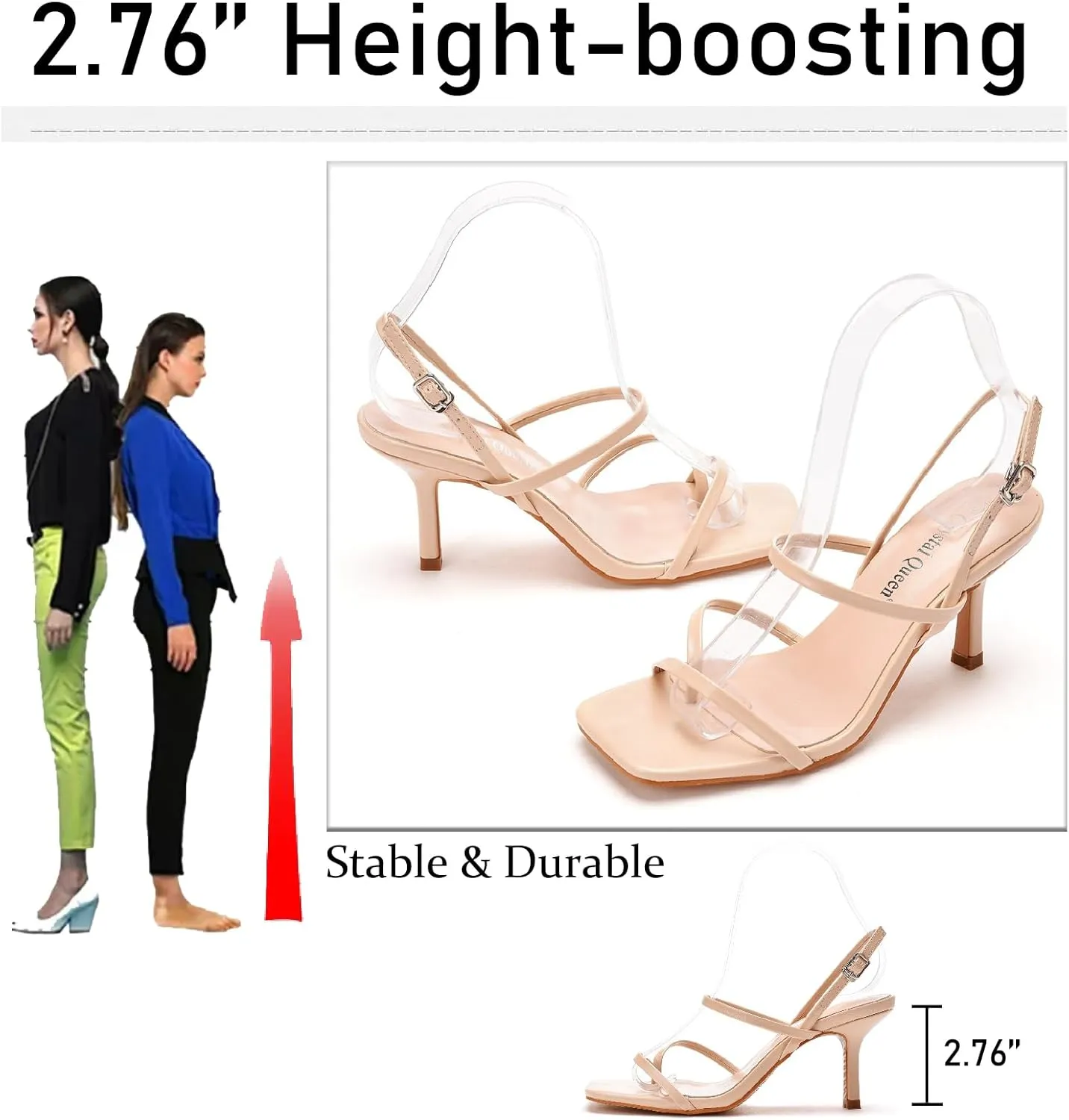 Women's Strappy Toe Ring Stiletto Heels Sandals with Adjustable Ankle Buckle Fashion Open Square Toe Slingback High Heel Pumps for Party Prom Dating Dress Shoes