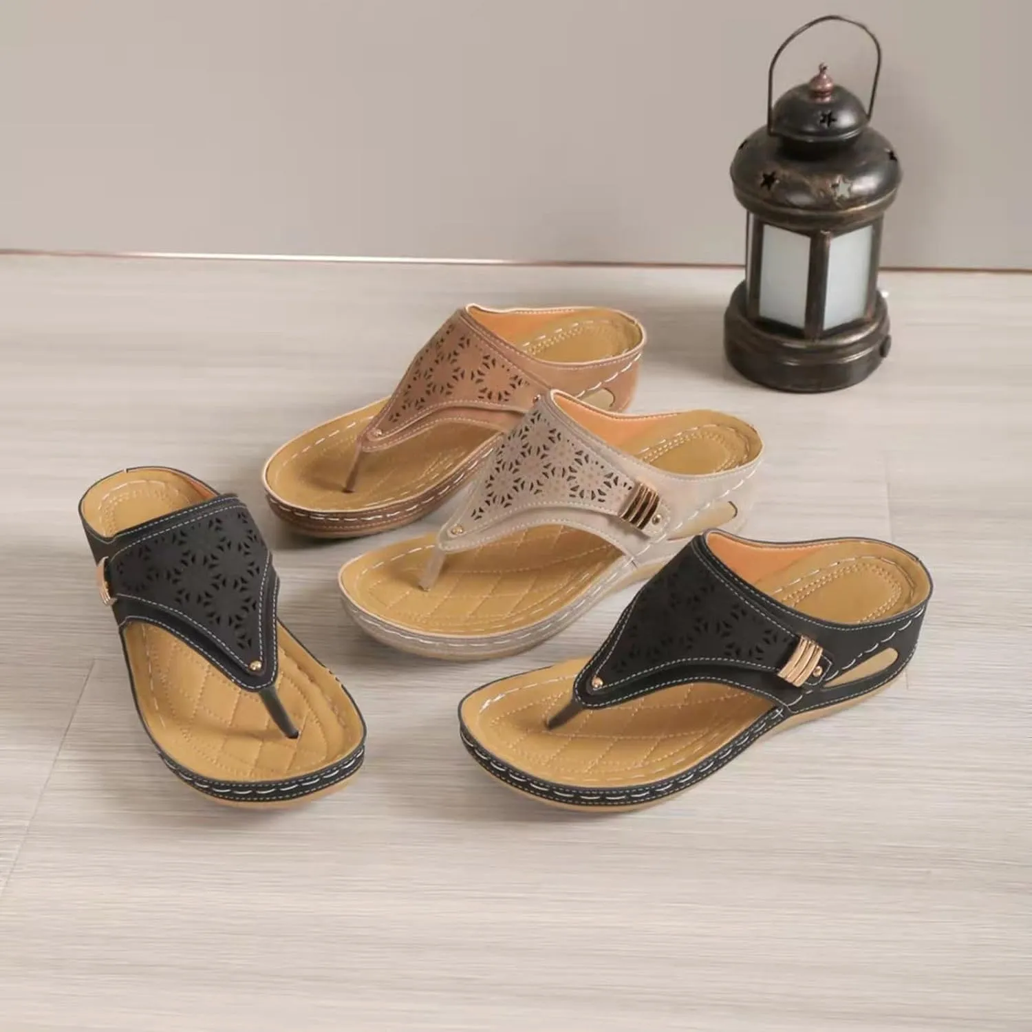 Women's Summer Sandals Casual Slip On Flip Flops with Arch Support Comfortable Beach Thong Shoes for Walking and