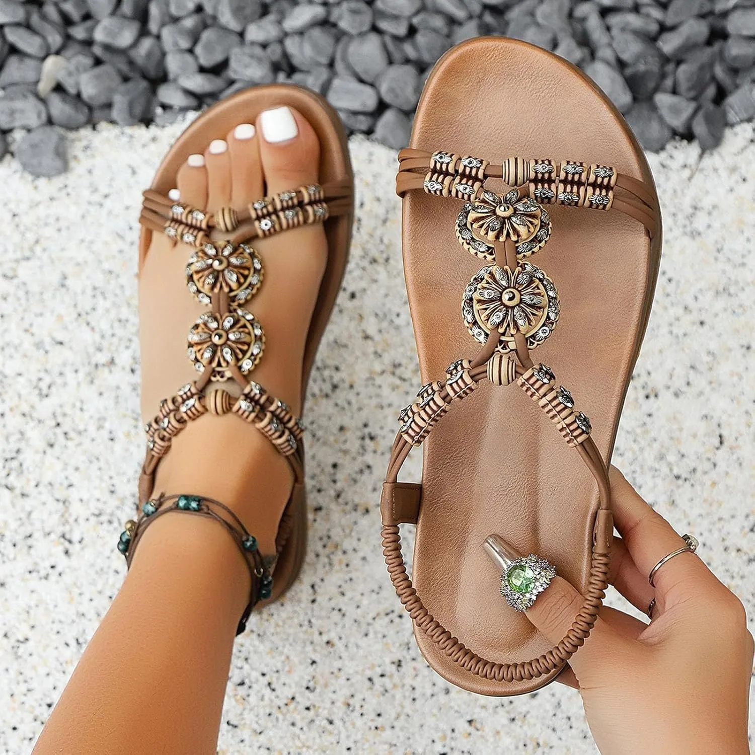 Women's Summer Sandals Slip On Open Toe Casual Beach Footwear Comfortable Flat Shoes For Vacation Travel And