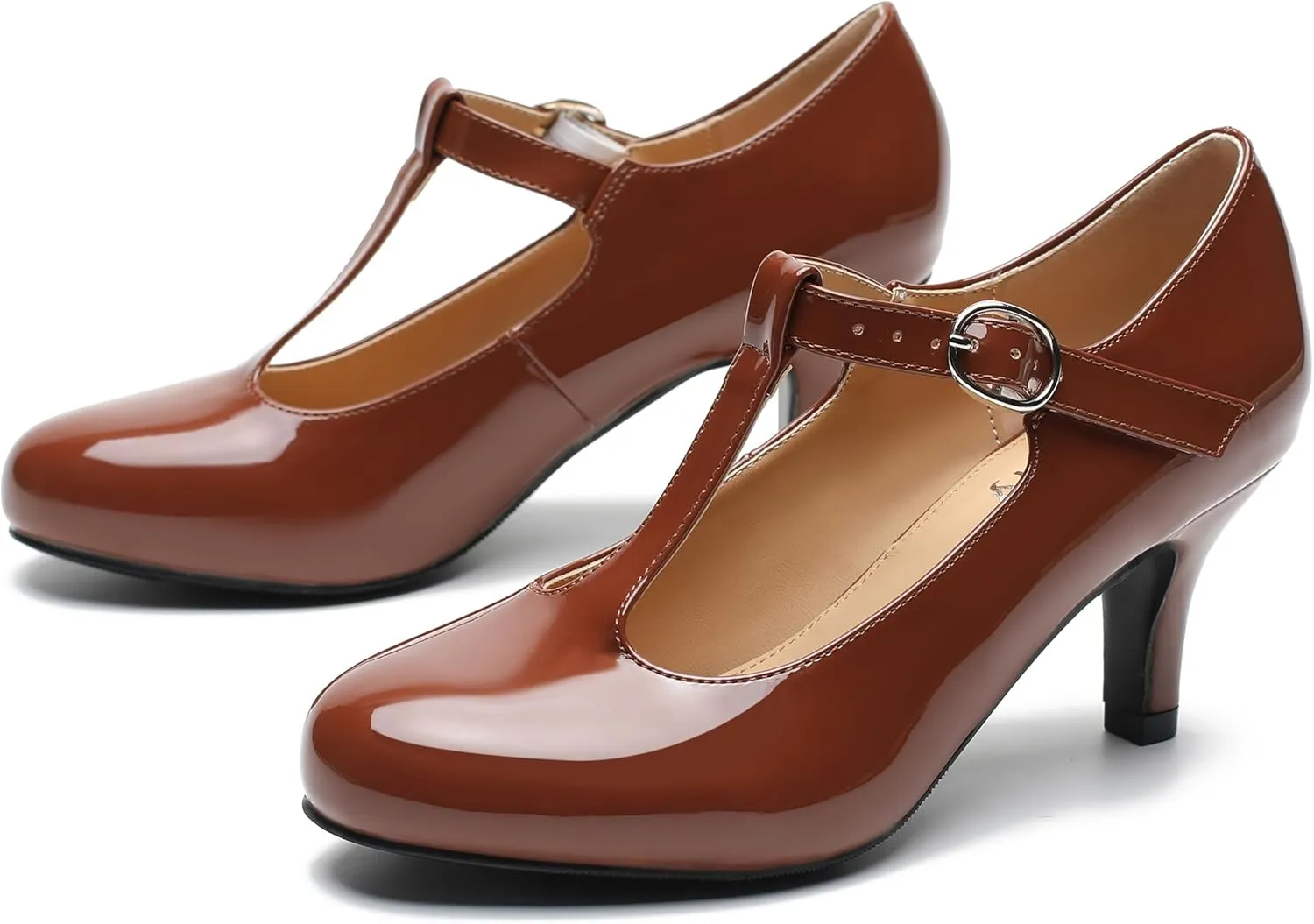 Women's T Strap Mary Jane Kitten Heel Pumps Round Toe Dress Office Work Shoes