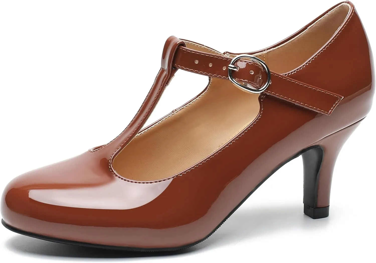 Women's T Strap Mary Jane Kitten Heel Pumps Round Toe Dress Office Work Shoes