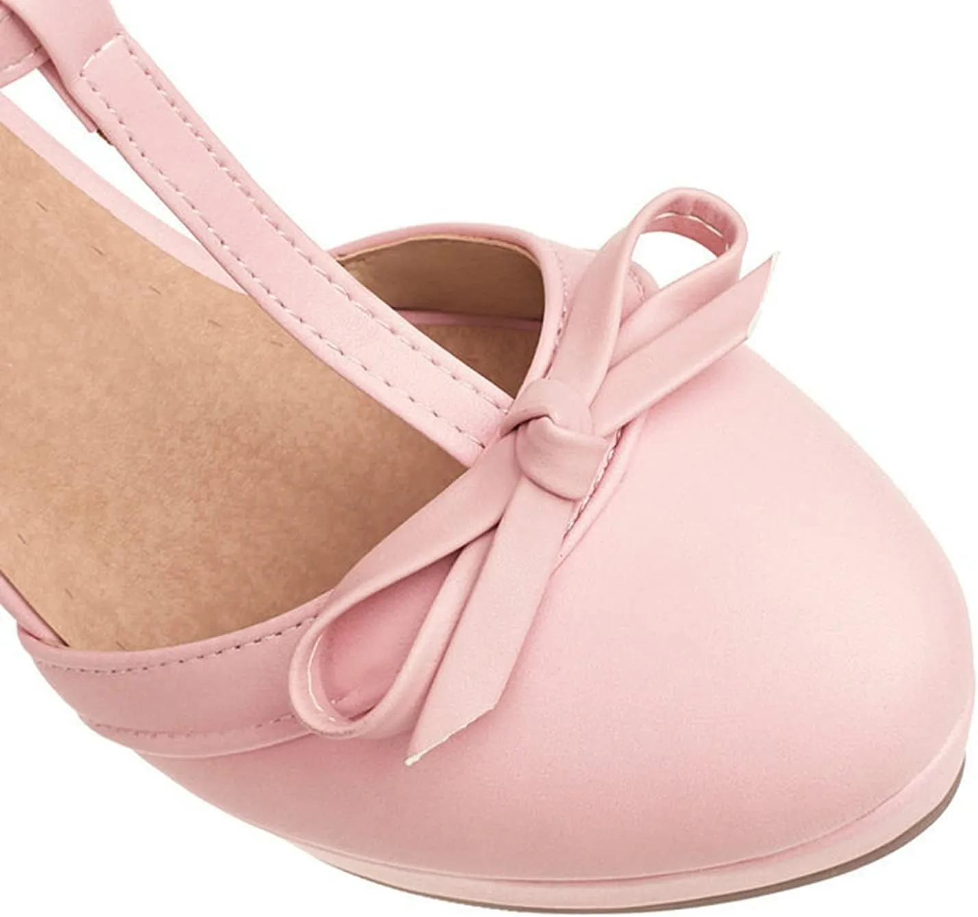 Womens T-Strap Round Toe Pumps Sweet Bowknot Sandals Buckle Platform Chunky High Heel Dress Shoes