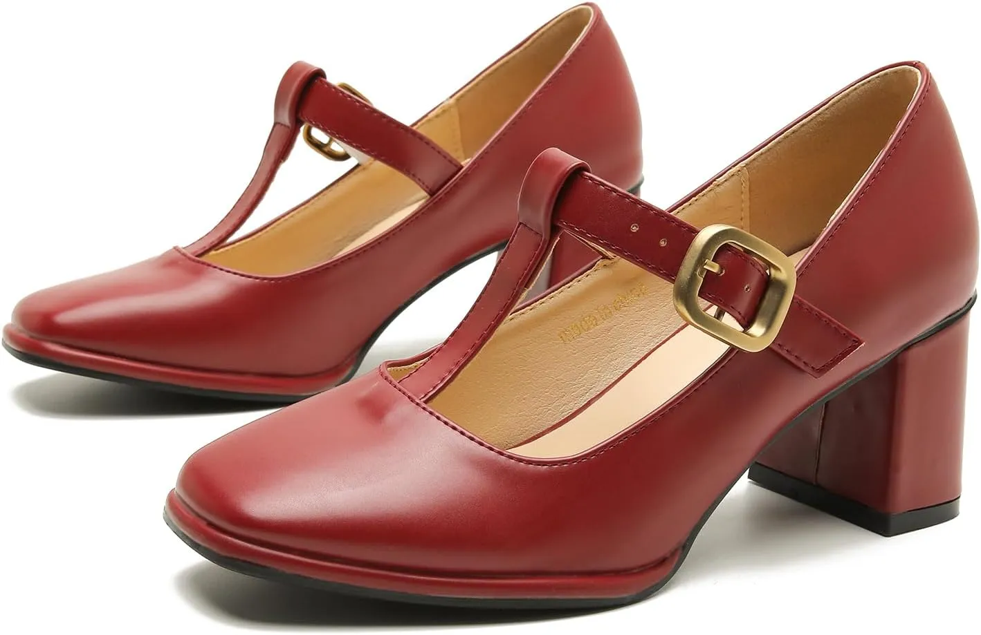 Womens T-Strap Vintage Heels Mary Jane Dress Shoes Block Chunky Heels Office Work Pumps