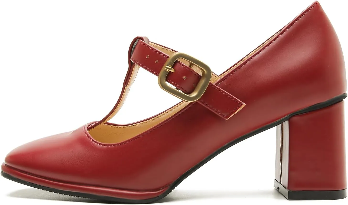 Womens T-Strap Vintage Heels Mary Jane Dress Shoes Block Chunky Heels Office Work Pumps