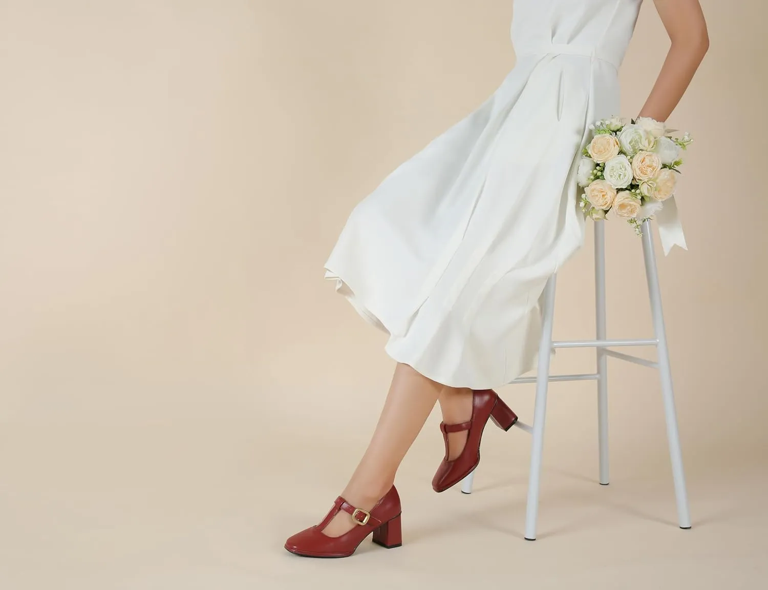 Womens T-Strap Vintage Heels Mary Jane Dress Shoes Block Chunky Heels Office Work Pumps