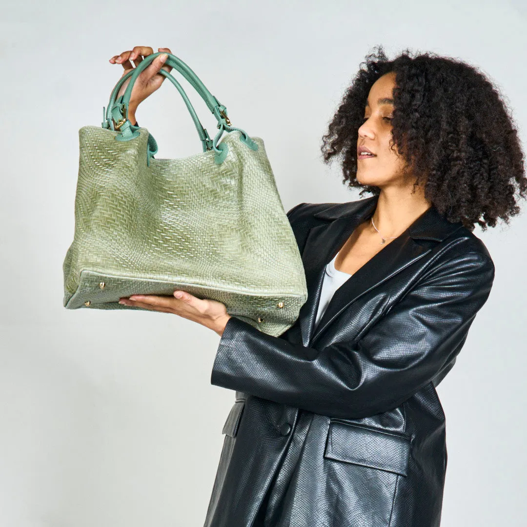 Woven textured tote bag with dual handles wholesale