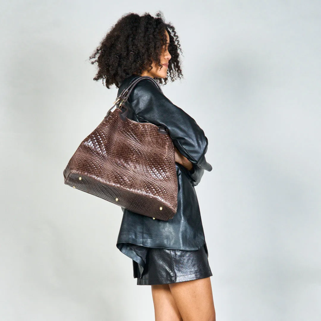 Woven textured tote bag with dual handles wholesale