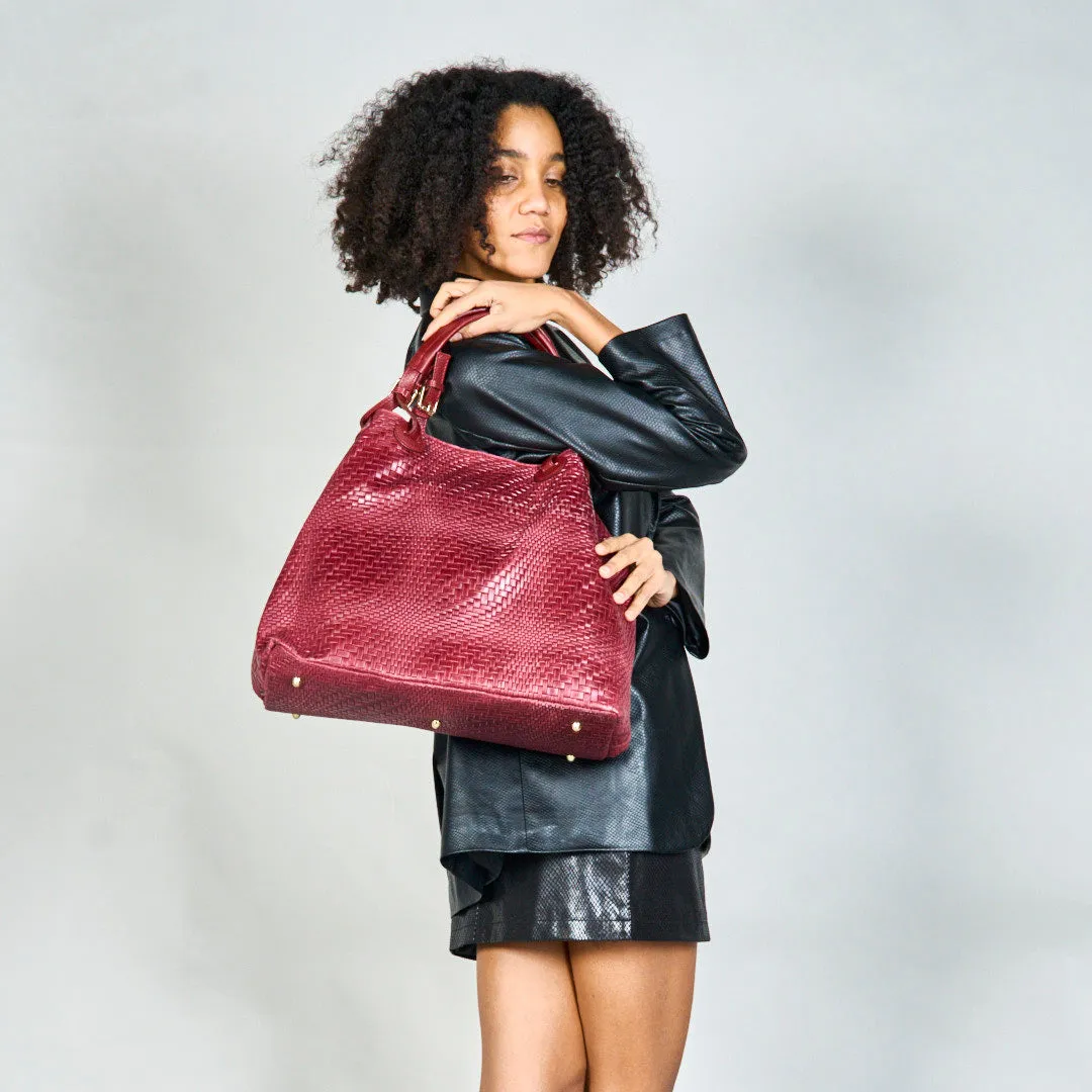Woven textured tote bag with dual handles wholesale
