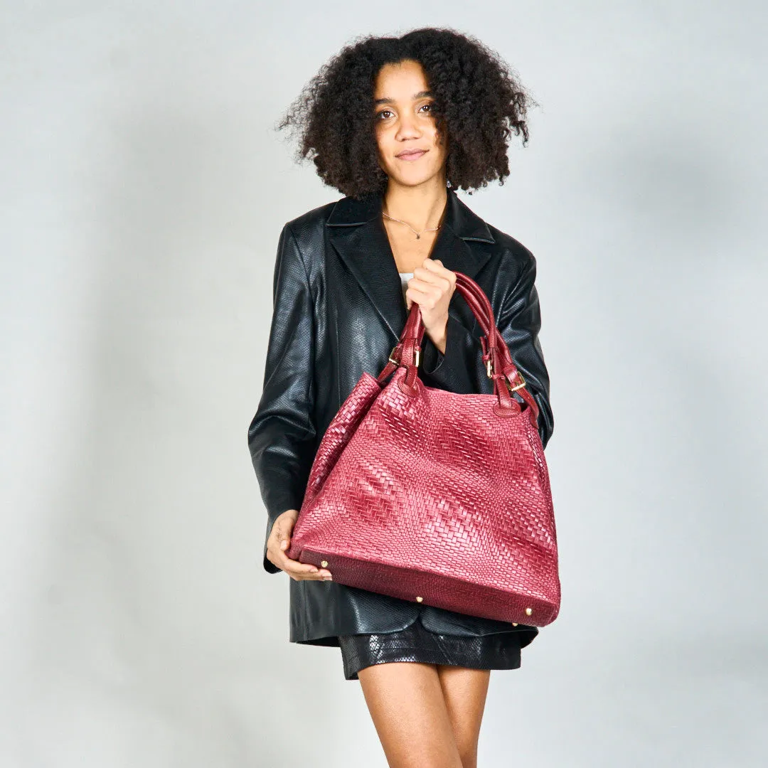 Woven textured tote bag with dual handles wholesale