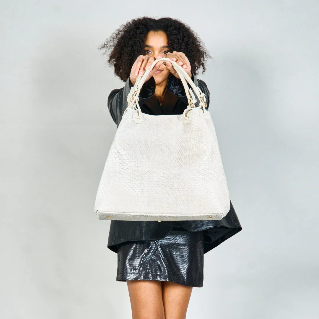 Woven textured tote bag with dual handles wholesale