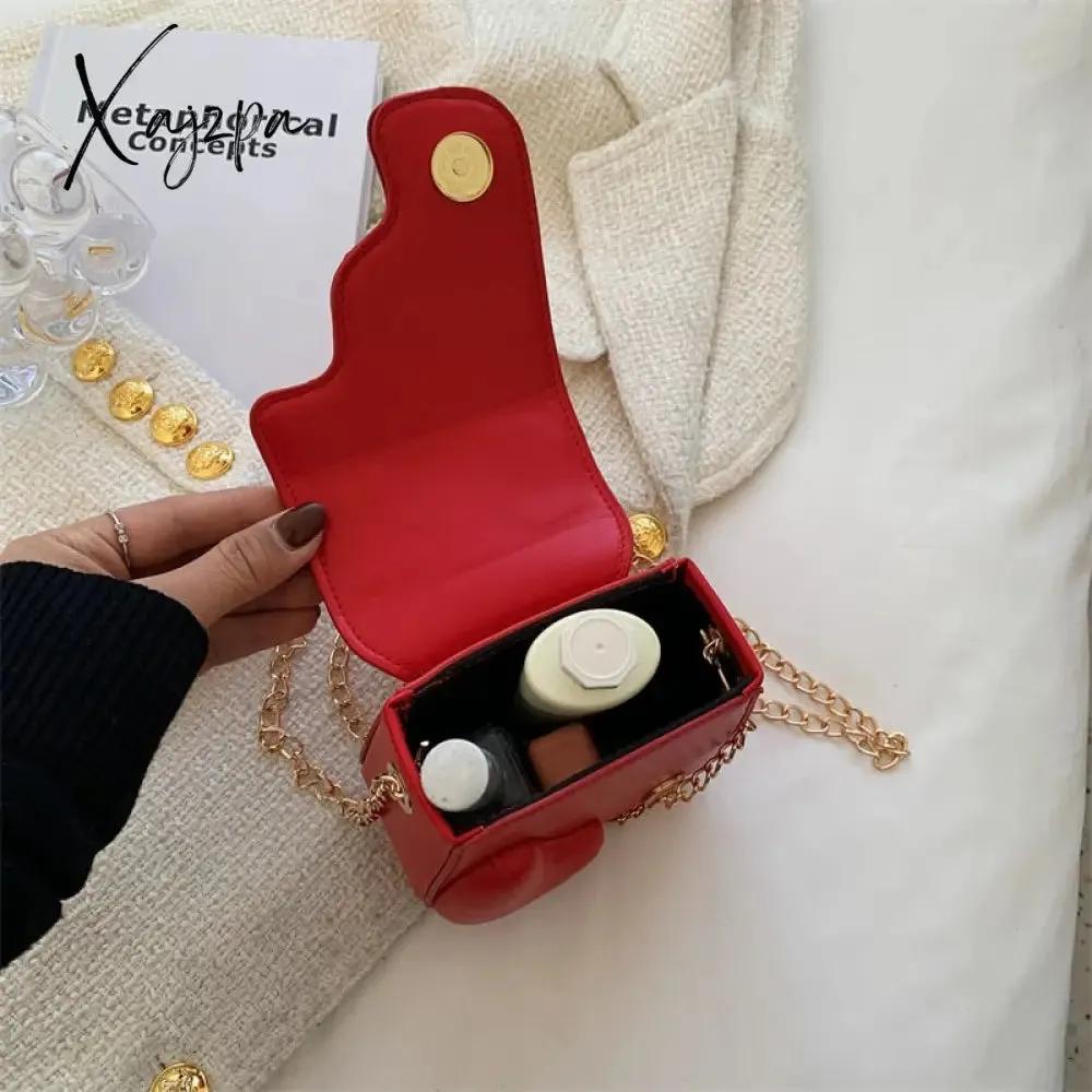 Xajzpa - Heart Design Women Bag Trend Chains Mini Shoulder Crossbody Bag Female Luxuyr Brand Designer Purse And Handbags PU Leather