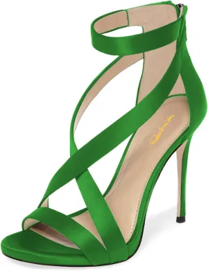 XYD Womens Criss Cross Ankle Strap Sandals Open Toe Stilettos High Heels Back Zipper Bridal Wedding Party Shoes