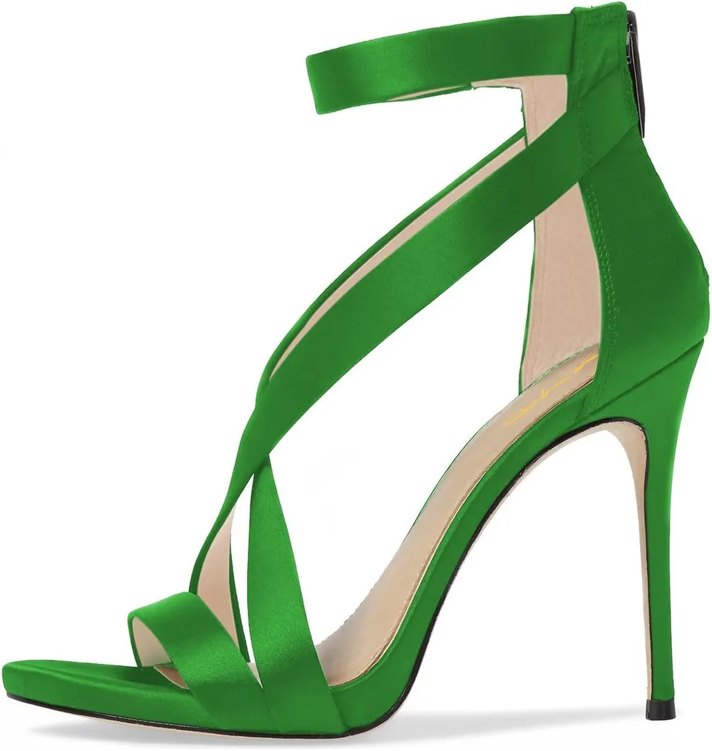 XYD Womens Criss Cross Ankle Strap Sandals Open Toe Stilettos High Heels Back Zipper Bridal Wedding Party Shoes