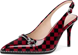 YODEKS Women's Slingback Heels Pointed Toe Beaded High Heel Pumps 3.5 Inch Shoes US Size 5-13