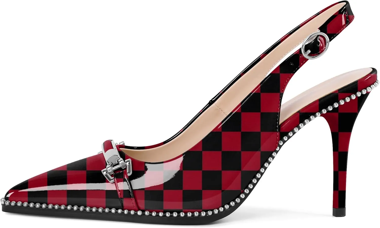 YODEKS Women's Slingback Heels Pointed Toe Beaded High Heel Pumps 3.5 Inch Shoes US Size 5-13