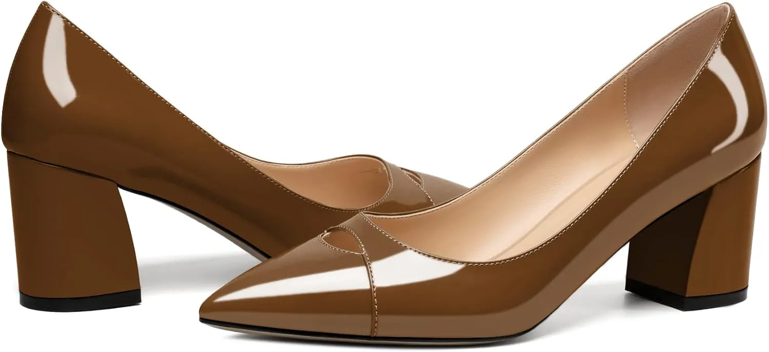 Zamikoo Women's Mid Block Heel Pumps, Pointed Toe Slip On Chunky Heels Ladies Work Office Dress Shoes 2.5 Inches
