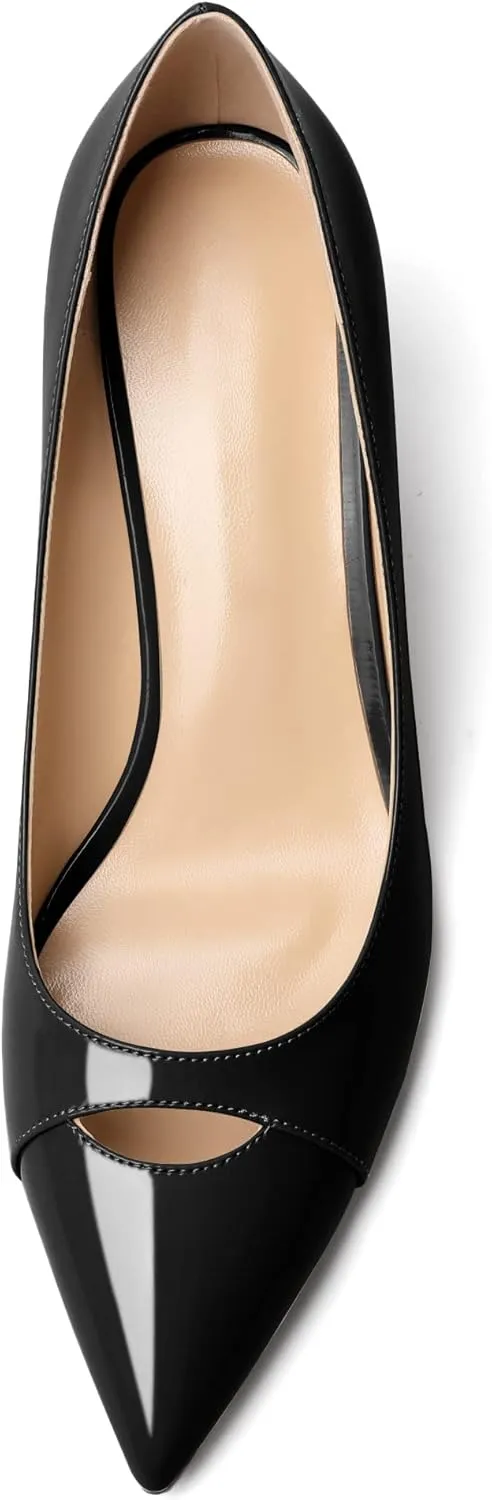 Zamikoo Women's Mid Block Heel Pumps, Pointed Toe Slip On Chunky Heels Ladies Work Office Dress Shoes 2.5 Inches