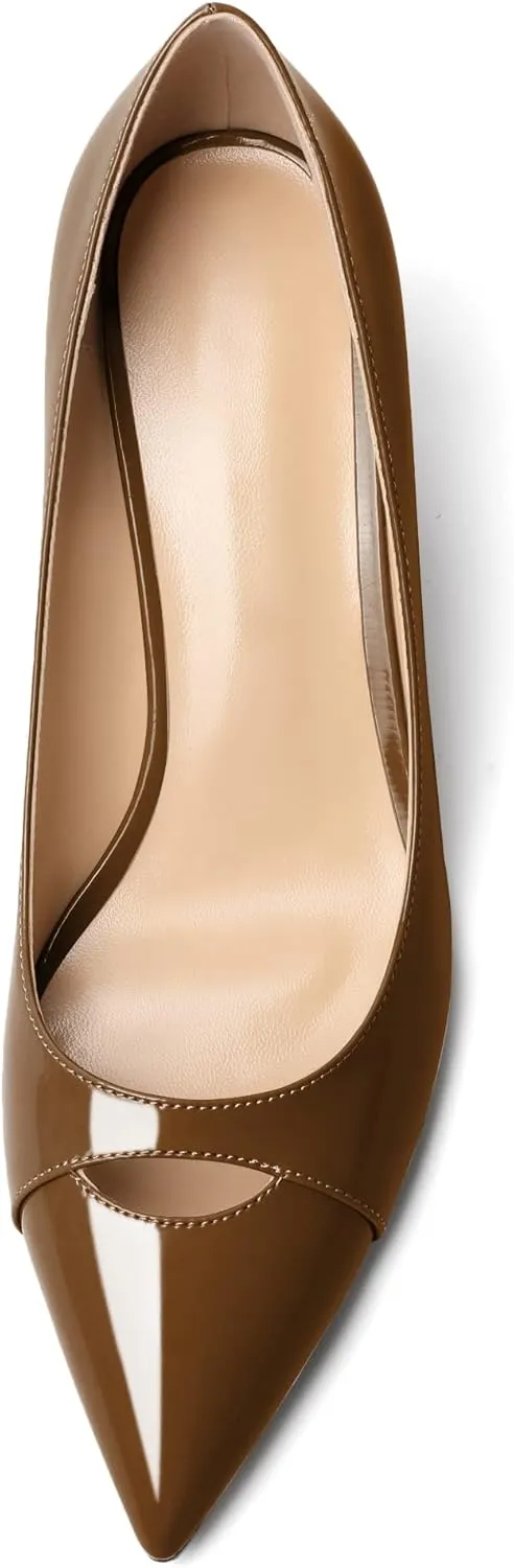 Zamikoo Women's Mid Block Heel Pumps, Pointed Toe Slip On Chunky Heels Ladies Work Office Dress Shoes 2.5 Inches