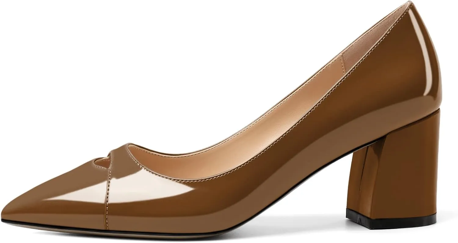 Zamikoo Women's Mid Block Heel Pumps, Pointed Toe Slip On Chunky Heels Ladies Work Office Dress Shoes 2.5 Inches