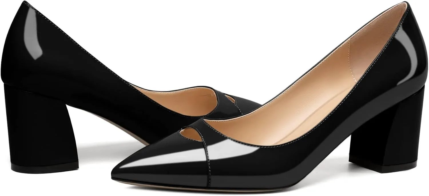 Zamikoo Women's Mid Block Heel Pumps, Pointed Toe Slip On Chunky Heels Ladies Work Office Dress Shoes 2.5 Inches